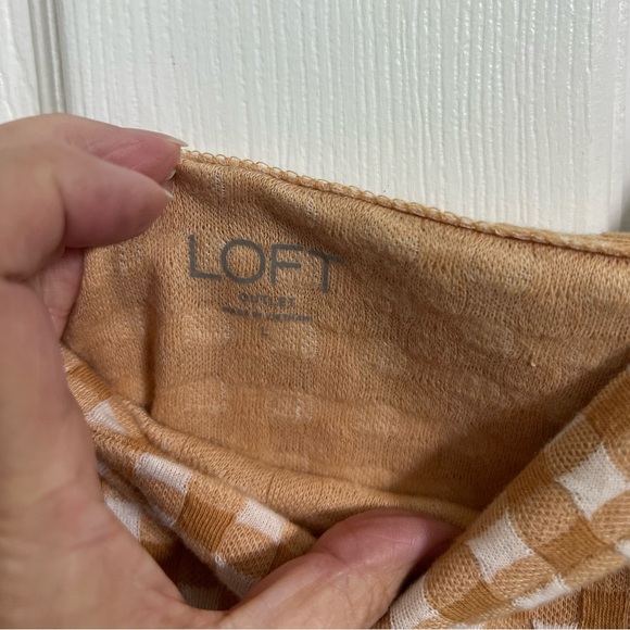 Loft - off shoulder - mustard/gold gingham check top. Size Large NWT - Picture 3 of 7